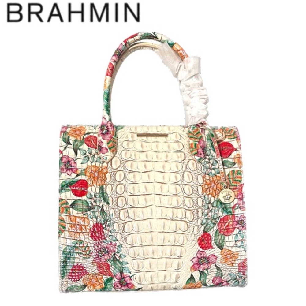 NWT BRAHMIN CAROLINE SATCHEL CROC-EMBOSSED LEATHER SHOULDER BAG FLORAL PRINT‎ - Picture 2 of 15